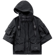 [Multi-Pocket Functional Tooling] Flight Jacket Jacket Windbreaker Jacket Hooded Robe Three-Quarter 