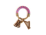 鑰匙圈(小)5.3CM 桃紅+藍紫+豎琴 手工 編織 腊繩 鐵環 客製化