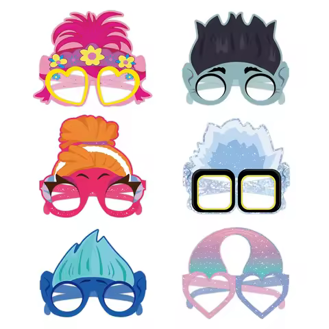6/12pcs Trolls Cartoon Anime Decorative Paper Glasses Masks Photos Role Playing Props Children's Hap