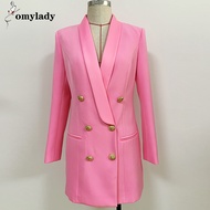 คุณภาพสูงnewใหม่ล่าสุดนักออกแบบเสื้อเสื้อผู้หญิงปุ่มสิงโตคู่ผ้าคลุมไหล่ซาตินคอยาว Brazer