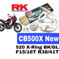 RK Sprocket Set Honda CB500X NEW RK520 KRX X-Ring Rivet Black / Gold Chain Rantai Hitam Emas CB500 X 2019 RK 520 XRing