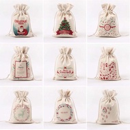 Christmas Gift Bag Drawstring Cotton Santa Sacks Christmas Stockings Gift Holder Rustic Tableware Ba