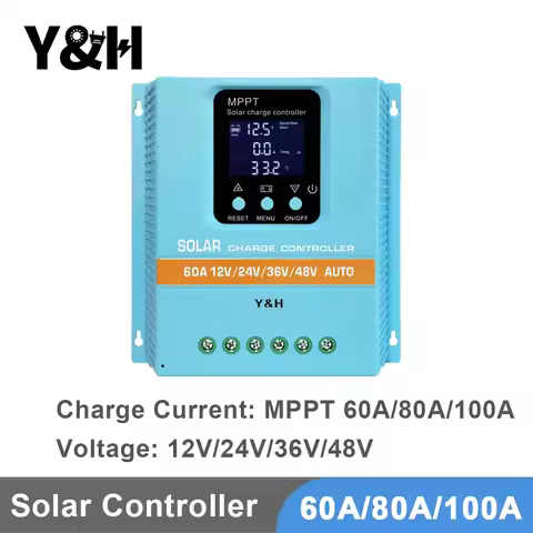 Y&H MPPT Solar Charger Controller 60A 80A 100A Selectable with LCD Display Dual USB Output for Solar