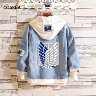 Shingeki No Kyojin Attack on Titan Coat Jeans Jacket Scout Regiment Cosplay Denim Jacket Hooded Swea