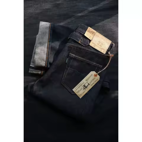 BOB DONG 22oz Men's Buckle Back Jeans Pocket Designs Rigid Selvedge Denim Pants