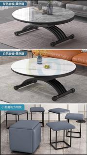 包送貨-可移動升降茶几 Elevating coffee table【魔方凳套餐】105岩板茶几+小魔方凳  餐枱兩用二合一升降茶几 升降餐枱Dining table 多功能餐檯 餐桌 茶桌 T-22