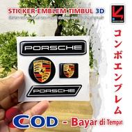 PORSCHE EMBLEM RAISED MOTORCYCLE STICKER COMBO 3D FLEXIBLE RAISED EMBLEM