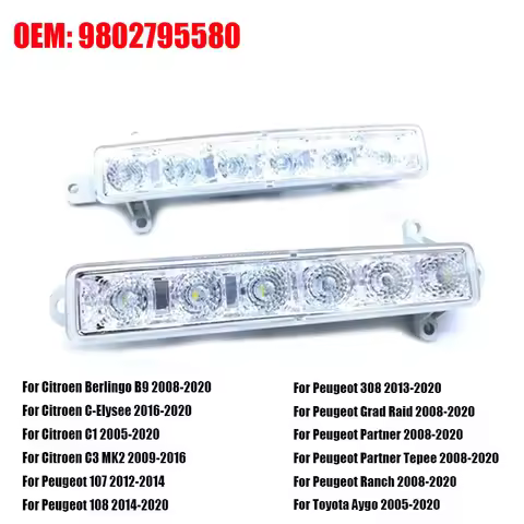 For Peugeot 308 2013-20 LED DRL Headlight For Citroen C-Elysee Berlingo B9 C1 C3 MK2 2005-2020 Dayti