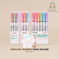 BSU 6 Color Cartoon Decoration Highlighter Pen Korea Roller Pen Market Pen Stamp Pen Notebook Deco S