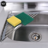 Triangular dish drain rack sink corner sponge rack foldable stainless steel dish drainer kitchen accessories