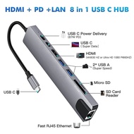 Bộ chuyển đổi USB C 8 trong 1 HUB Type C sang HDMI Type-C sang USB 3.0 Đầu đọc thẻ Micro SD Ethernet