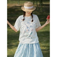 Gujia Han Linen Organic Cotton Floral Print T-shirt - Lightweight & Comfortable Women's Top