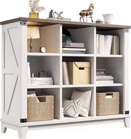 9 Cube Storage Organizer and Shelf, White Bookshelf with Storage, Cube Shelf for Bedroom and Home Of