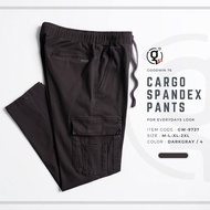 GOODWIN - 9737 CARGO SPANDEX PANTS กางเกงขายาวทรงคาร์โก้เอวยืด ผ้ายืด มีเชือกผูกเอว