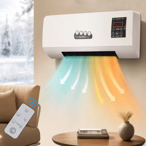 1800W Wall Air Conditioner Wall Mounted Mini AC Unit for Bedroom, 2 In 1 Smart PTC Ac Heater with Re
