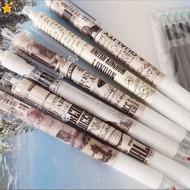 6PCS/Sets Retro British Style Gel Pen For Students 0.5MM Black Refill Gel Ink Pen Cute Writing Pen School Office Supply New YUE1