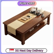 H226 Wooden Coffee Table Classic Elegant Modern Style Living Room Balcony Side Table Wide Double Sto
