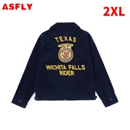 ASFLY Corduroy Vintage 60s Detroit Navy Blue Cropped Retro Lightweight Bomber Cowboy Embroidery Work