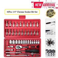 46Pcs 1/4" Drive Screwdriver Drive Socket & Bit Set, Chrome Vanadium Socket Set, Spanner Wrench Set 