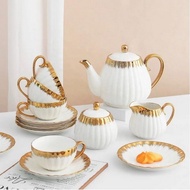 1 Set Teko Teh / Set Cangkir Warna Pink Putih Bahan Keramik Mewah