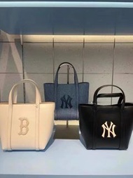 MLB復古經典NY純色百搭單肩手提斜挎手拎女包菜籃子小包包