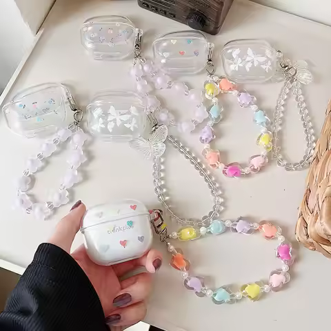 Flower Hearts Butterfly Soft Silicone Earphone Case For Lenovo LP40 TWS Bracelet Pendants Clear Case