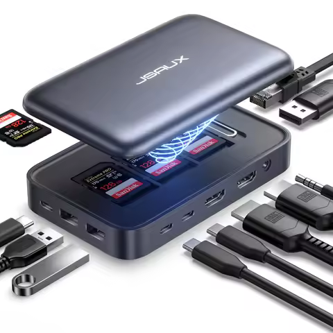 JSAUX Docking Station, 12 in 1 USB-C Docking Station 3 Monitors for MacBook/Dell/HP/Lenovo/Steam Dec