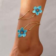 1pc Punk Style Exaggerated Alloy Metal Multi-Color Enamel Flower Anklet, Fashionable And Cooling Sum