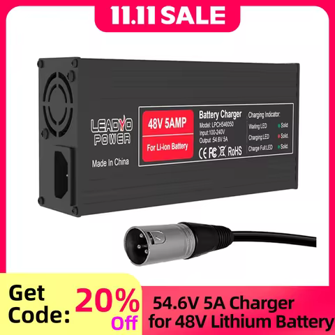 54.6V 58.8V 5A Battery Charger for Li-ion 48V 52V Electric Bike Bicycle with DC2.1 plug Aluminum Cas