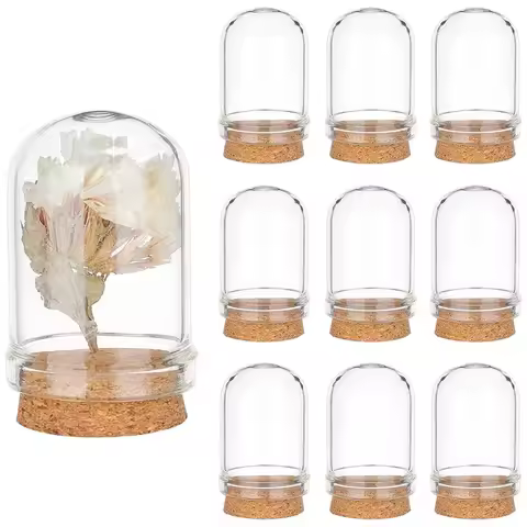 Cloche Bell Jar Glass Display Dome with Cork Base Mini Glass Bottles Dome Decorative Jars for Flower