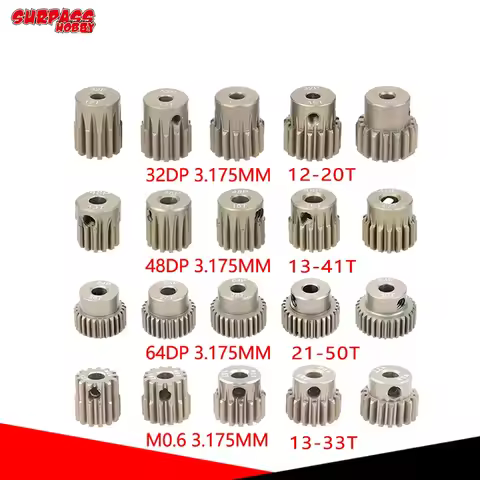 SURPASS HOBBY 5PCS 32DP 48DP 64DP M0.6 M0.8 Motor Gear Metal Pinion 12T-50T for 1/10 1/12 RC Car 3.1
