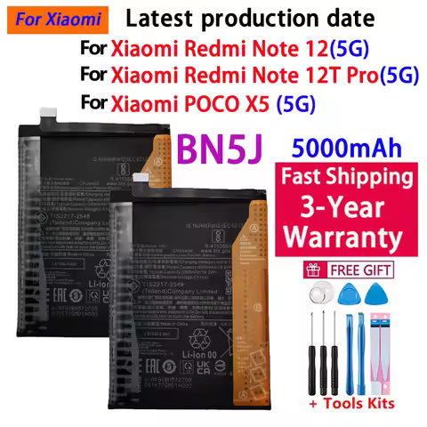 100% NEW Battery 5000mAh BN5J For Xiaomi Redmi Note 12 5G / 12T Pro / POCO X5 5G Mobile Phone Batter