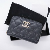Chanel 香奈兒 CC Logo  黑色牛皮 拉鍊錢包 零錢包 卡包