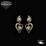 SMS DEEN Rhodium Fancy Dangling Hear Earrings (Push Type), ±2.66GM - Gold 916 Emas - Subang (Info: ±