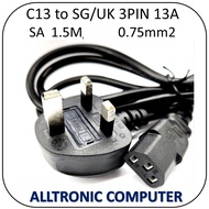 0.75MM2 SA C13 to UK (3pin) Power Cable 1.5M with Safety Mark 13A 250V/ SA C13 1.5M  / C13 SG Power 