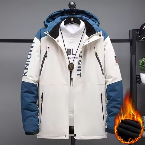 Outdoor Black Fashion Parkas Zip Up Jacket Winter Thick Velvet Oversize 7XL 8XL 9XL Coat For Men's W