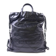 CHANEL 牛皮皮革Chanel 22銀扣鏈帶背包