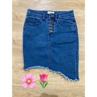 Hand Jeans Skirt Used Side Scraper Above The Knee