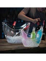 1個帶匙塑料雪桶,適用於雞尾酒吧,透明壓克力酒樽,用於香檳或啤酒冷卻器（8升,4升）