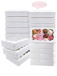 5pcs/10pcs/20pcs White Kraft Window Cake Boxes With Clear Window, Premium Rectangular Cookie Boxes, 
