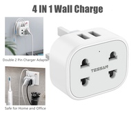 Double Shaver Plug Adaptor UK with 2 USB, TESSAN 2 Pin to 3 Pin Adapter Plug Socket for Bathroom Electric Razor, Toothbrush and EU US Plugs, 10A Fused - White