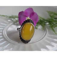 Amber Natural Chicken Oil Yellow Beeswax Ring 4.7g Non-Second Generation S925 Silver Live Mouth Raw 