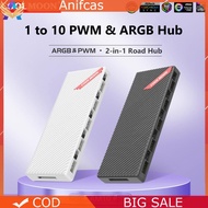 1 To 10 PWM & ARGB Hub Splitter SATA Powered 4Pin PWM 3Pin ARGB Hub for Case Fan