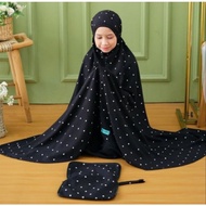 " MUKENA ANAK RAYON VISCOSE ZLATRA MOTIF POLKA HITAM