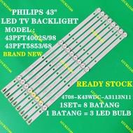 8PCS LED Strip 43PFT4002S/98 43PFT5853/68 43PFT4082S/98 PHILIPS 43“ LED TV BACKLIGHT / LAMP TV 43PFT