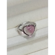 (R374) PINK FLUORITE NATURAL GEMSTONE ADJUSTABLE LOVE HEART SILVER RING 粉色萤石天然宝石可调节爱心银戒指 CINCIN PERAK BATU PERMATA