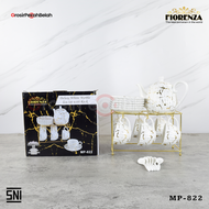Fiorenza - Tea Set Cangkir & Gelas Kopi Teh dengan Rak Set Cangkir Teko Keramik Elegan & Estetik | M