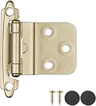 JQK 3/8 Inch Inset Cabinet Door Hinges Gold, 10 Pack 5 Pairs Flush Face Mount Cupboard Self-Closing 