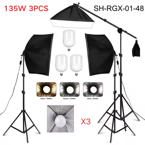 Softbox Lighting Kit Photography Studio Boom Arm for Video & YouTube Continuous Lighting Professiona