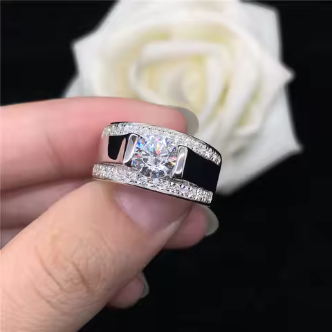 Amazing White Gold AU750 Ring 1CT/2CT Moissanite Diamond Engagement Ring For Men D Color VVS1 Pass T